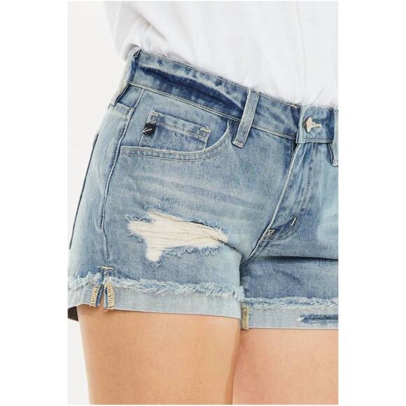 KANCAN Shorts Large Beren Mid-Rise Distressed Cuff Frayed Hem Cotton Denim NWT - Picture 3 of 16